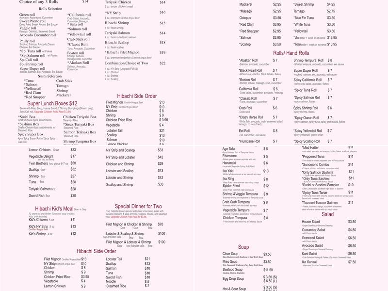 Hokkaido Japanese Steak & Sushi Menu