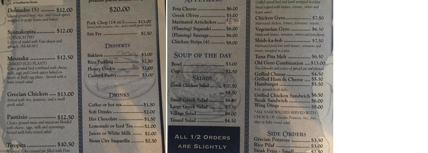 Zorba's Greek Cuisine Menu