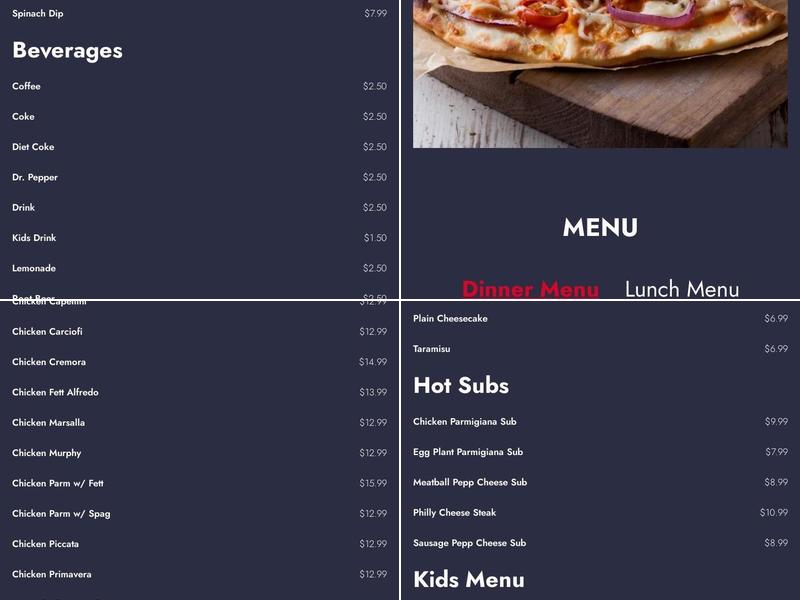 Joe's Pasta & Pizza Menu