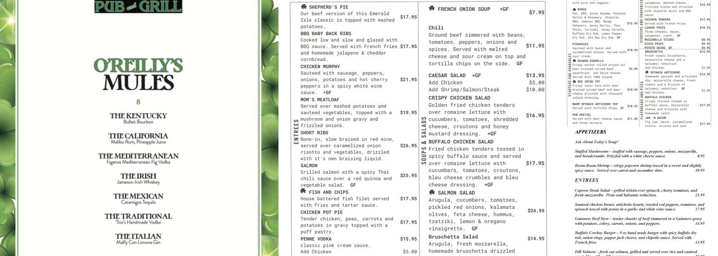 O'Reilly's Pub and Grill Menu
