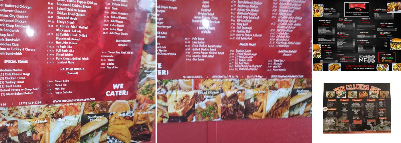 The Coaches Box Menu