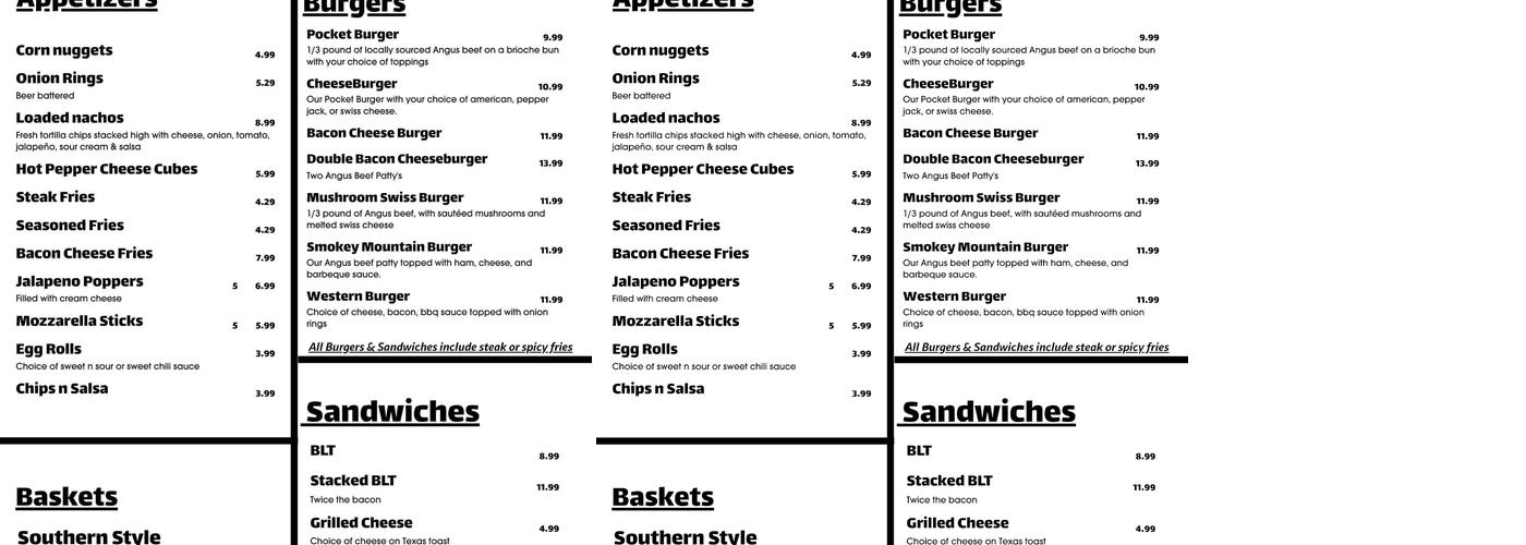 Corner Pocket Menu