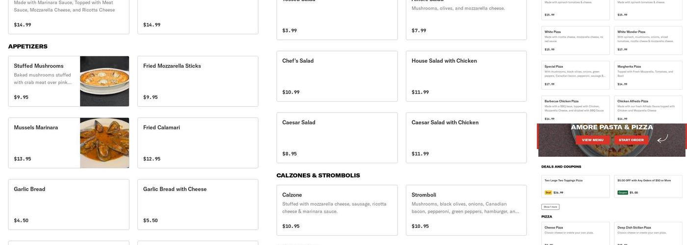 Amore Pasta & Pizza Menu