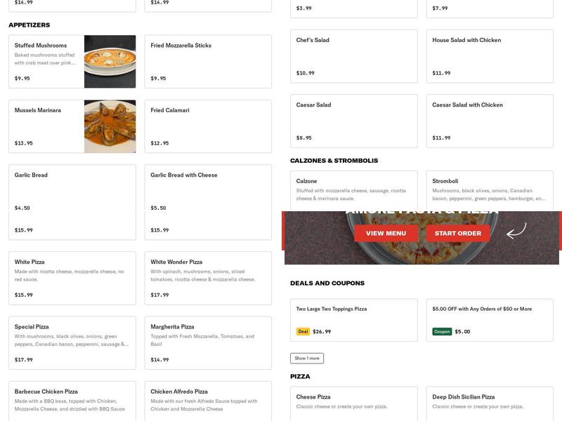Amore Pasta & Pizza Menu