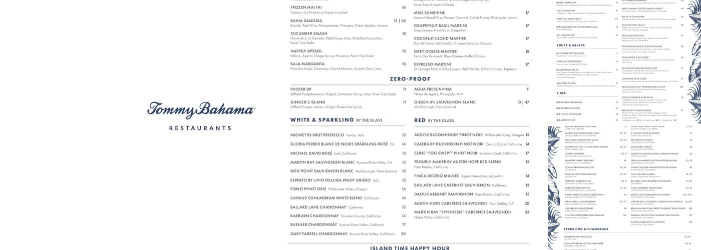 Tommy Bahama Restaurant, Bar & Store Menu