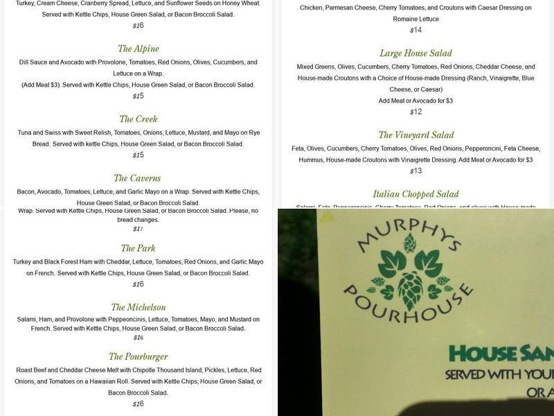 Murphys Pourhouse Menu