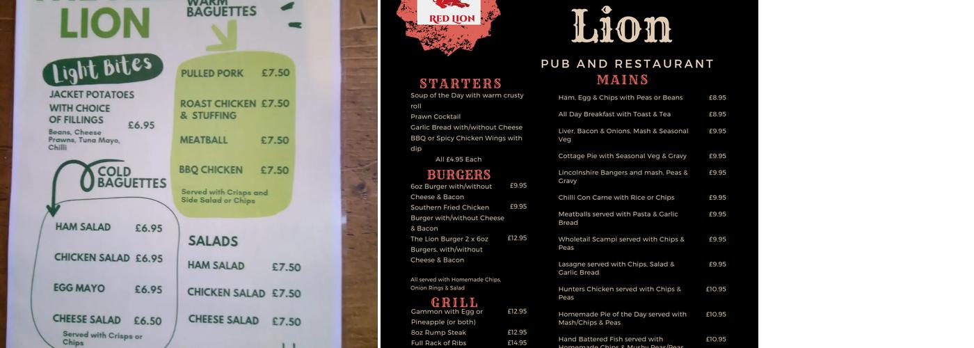 The Red Lion Menu