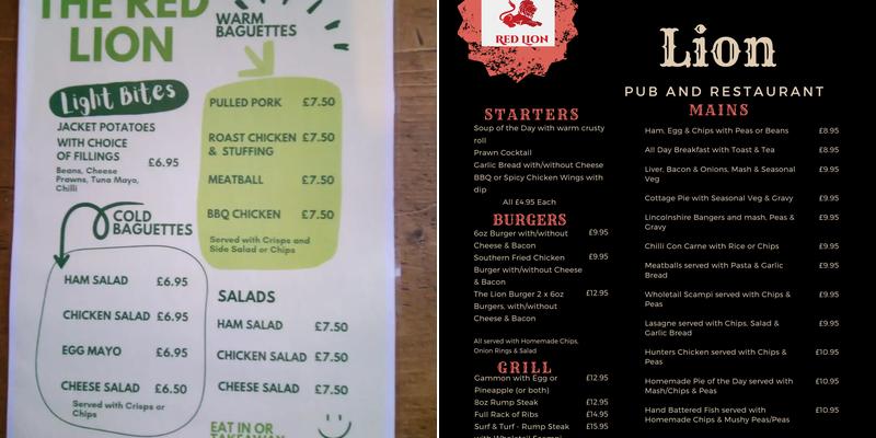 The Red Lion Menu