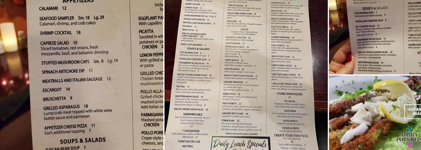 Birraporetti's Menu