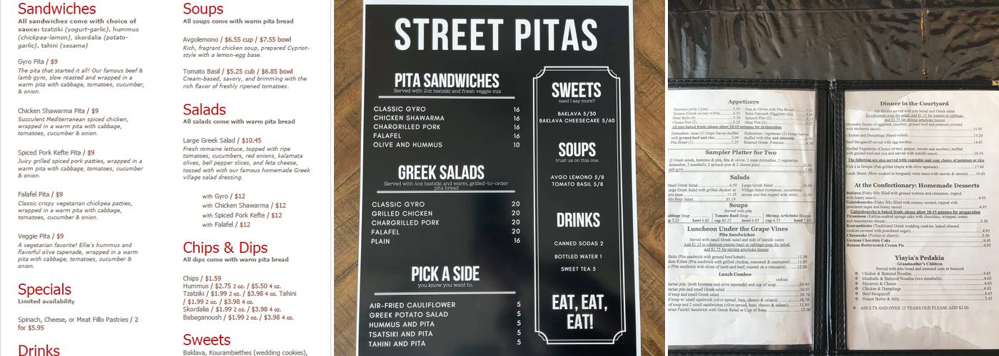 Street Pitas Menu