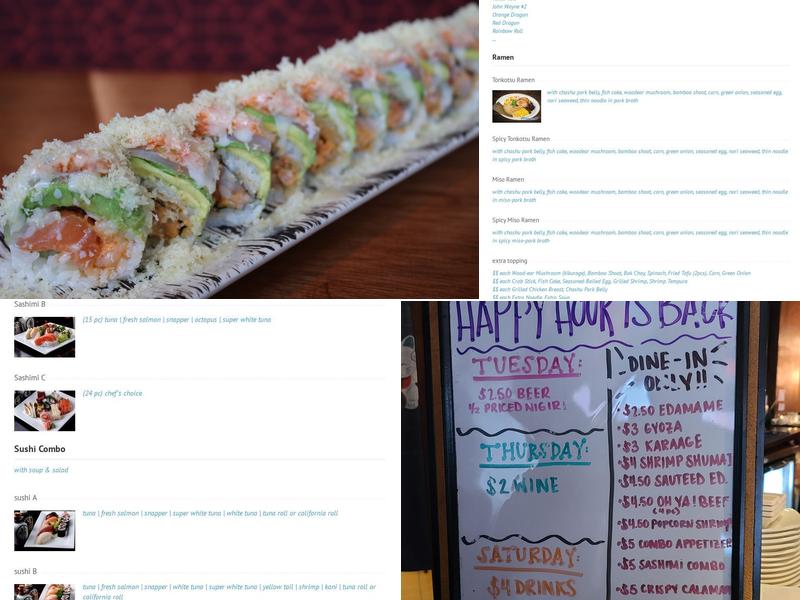 Masa Sushi Menu