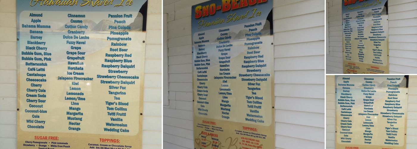 Sno Beach Menu
