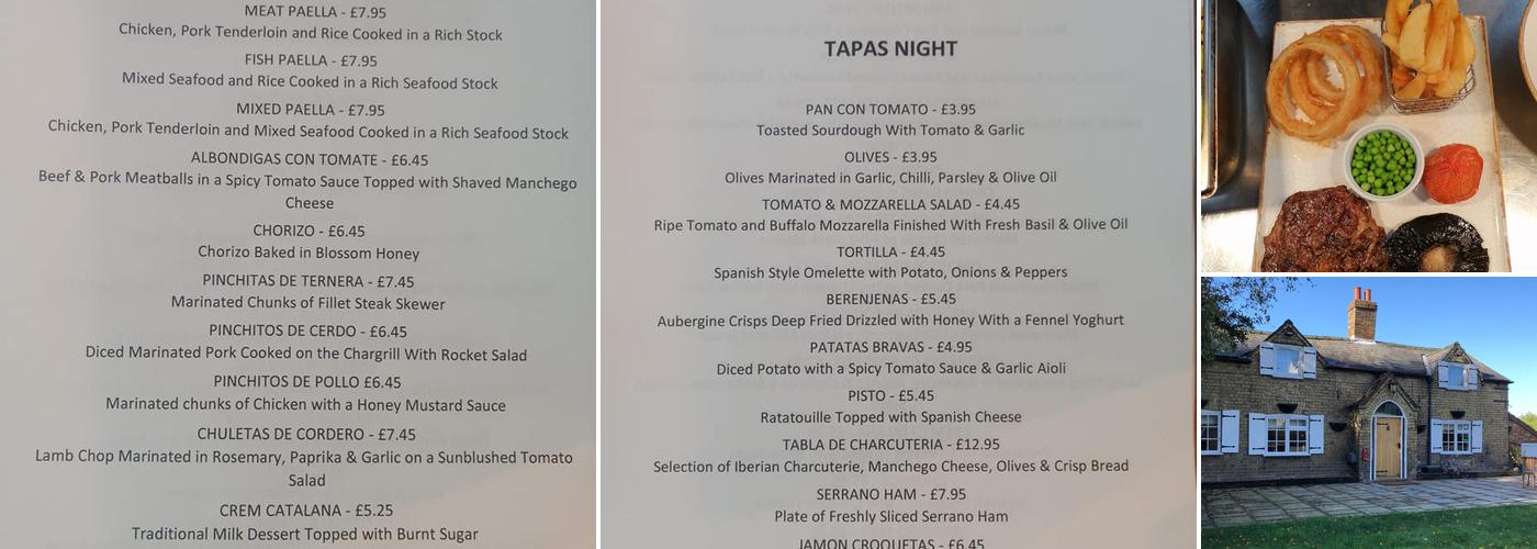 Blacksmith's Arms, Skendleby Menu