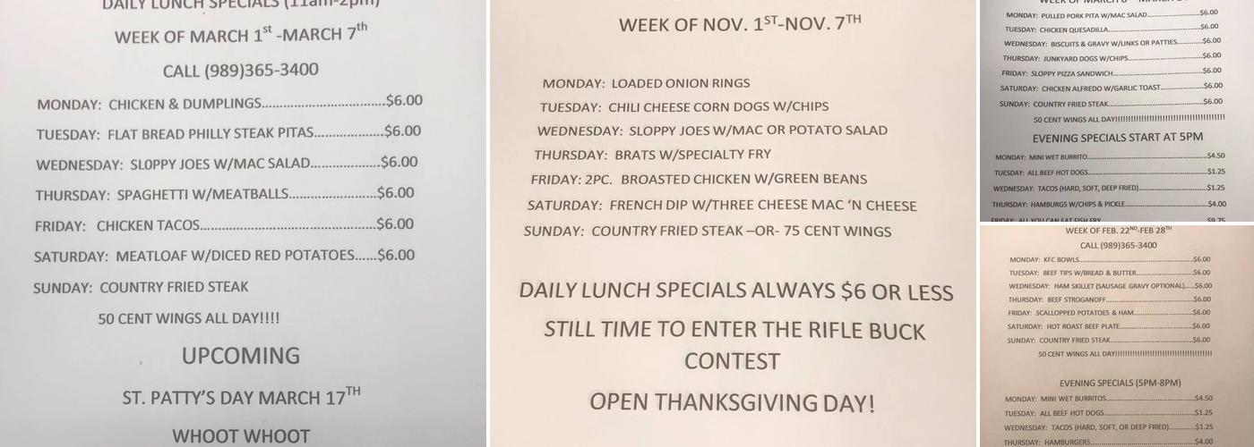 Flat River Saloon Menu