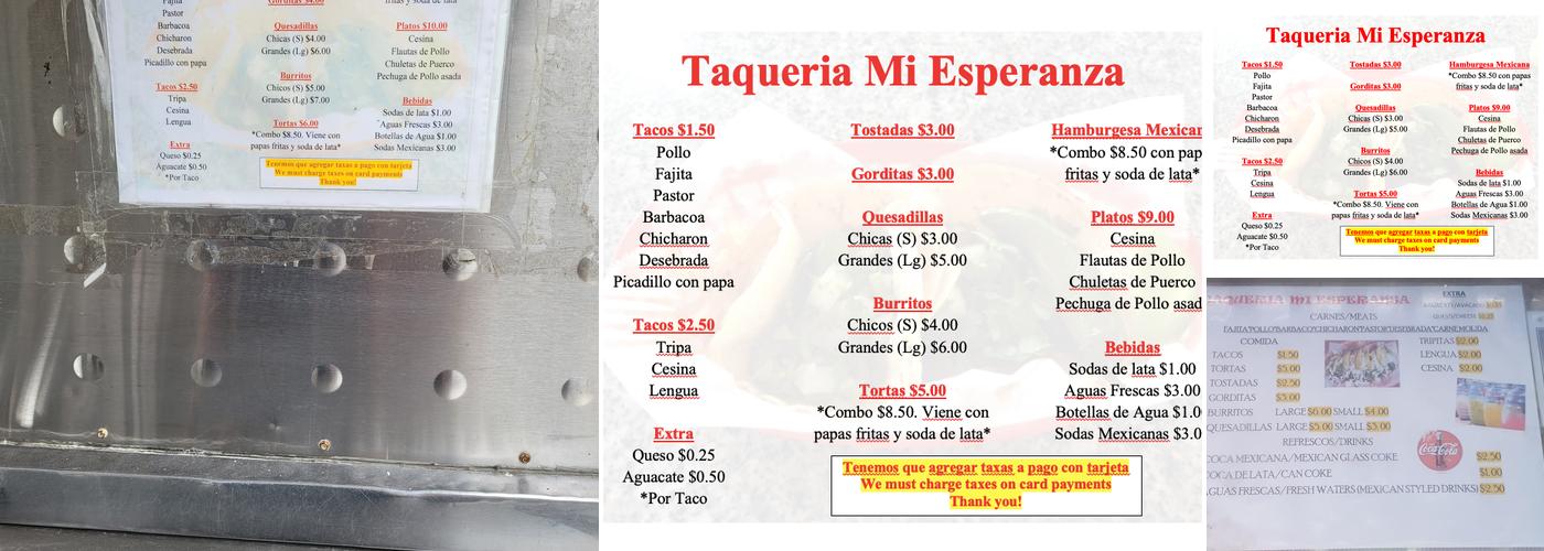 Taqueria Mi Esperanza Menu