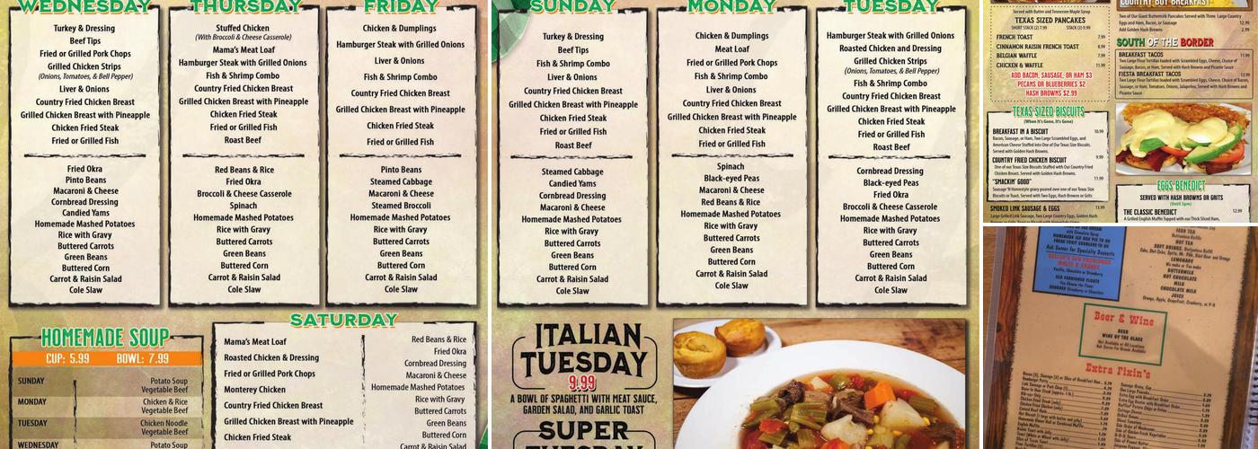 Kelley's Country Cookin' Menu