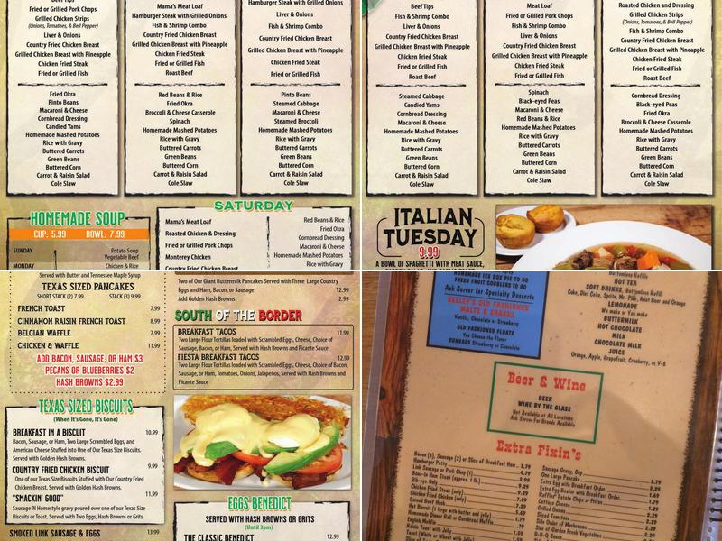 Kelley's Country Cookin' Menu