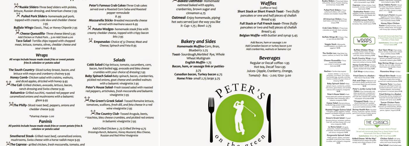Peter's on the Green Menu