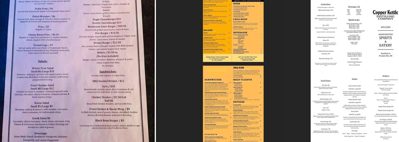 Copper Kettle Distilling Menu