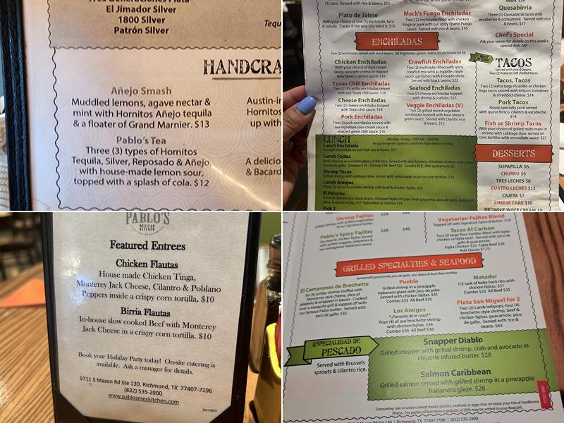 Pablo's Mexican Kitchen Menu