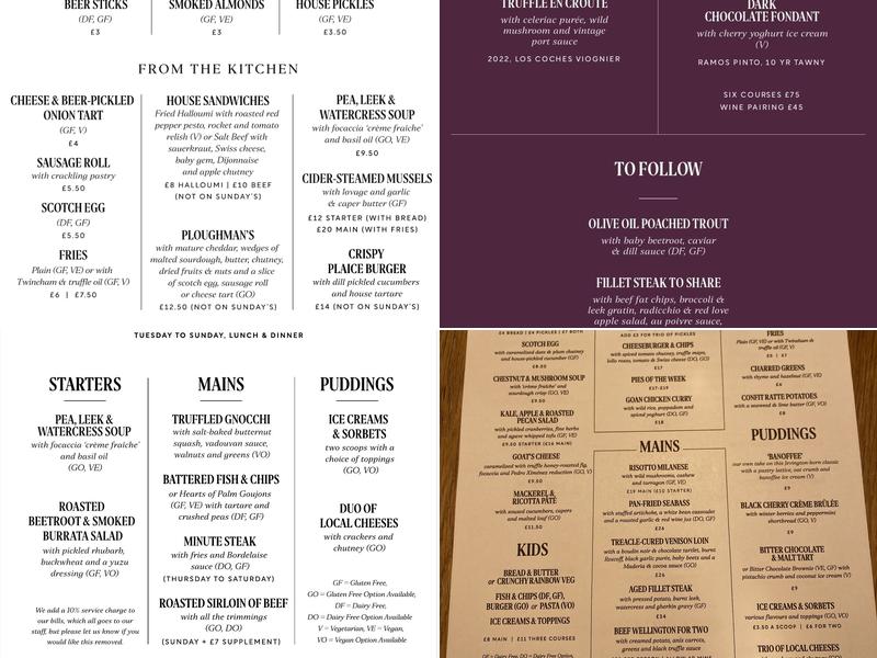 The Eight Bells Menu