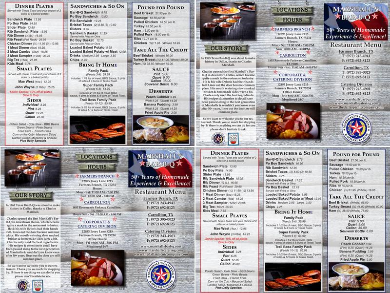 Marshall's Bar-B-Q Menu