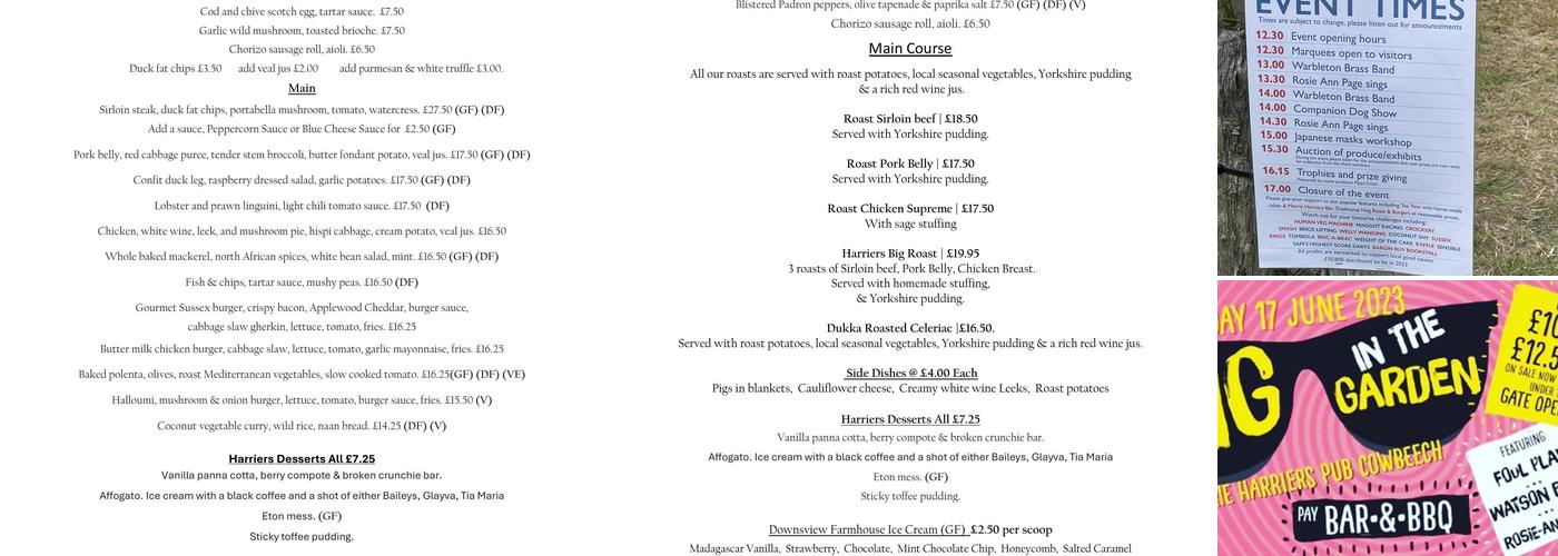 The Merrie Harriers Menu