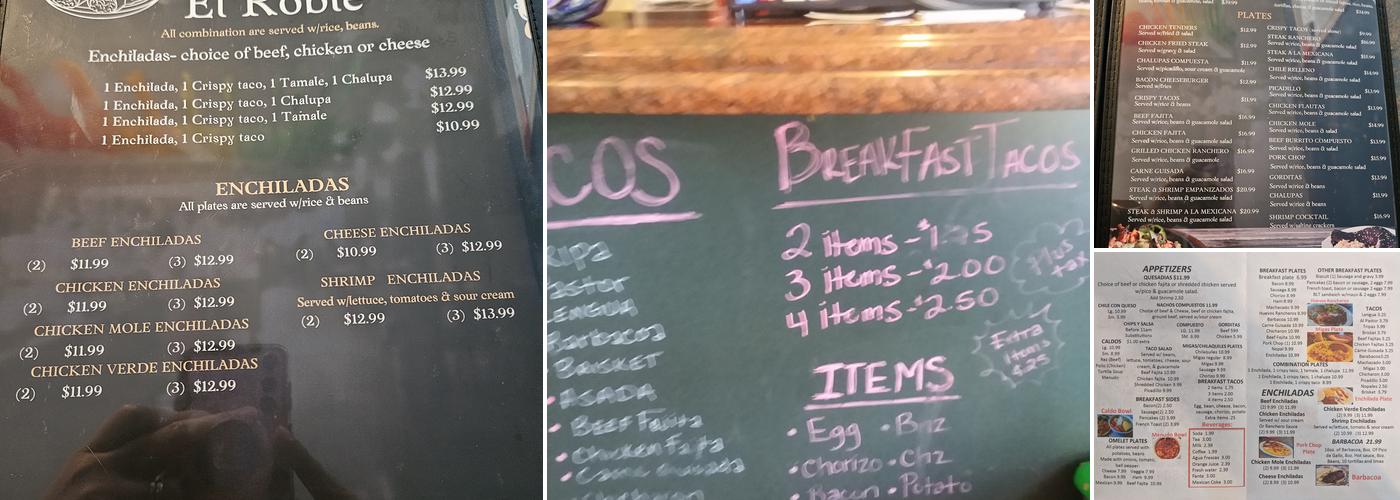 El Roble Menu