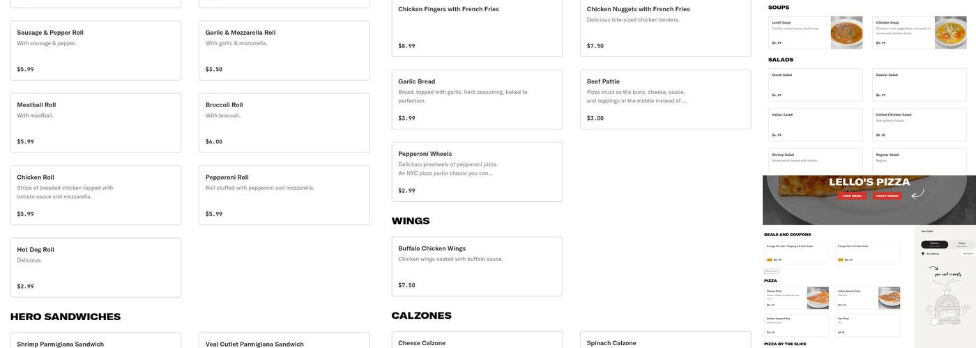 Lello's Pizza Menu