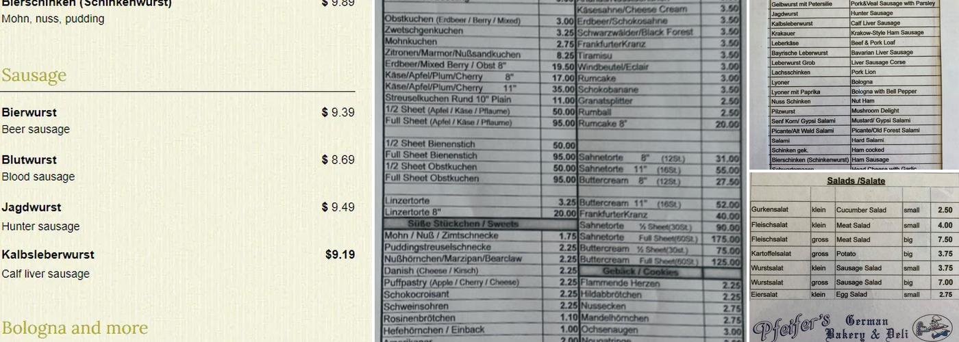 Pfeifer's German Bakery & Deli Menu