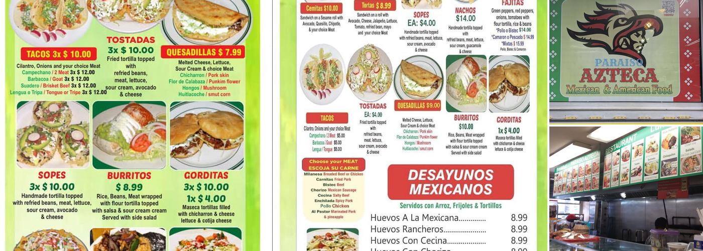 Paraiso Azteca Menu