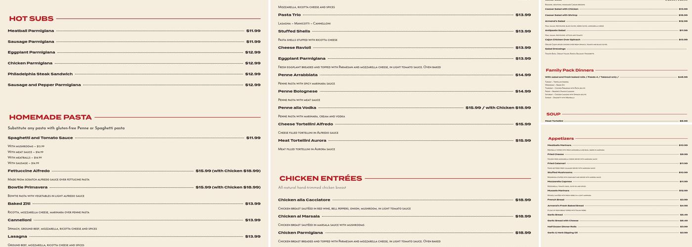 Armend's Restaurante Menu