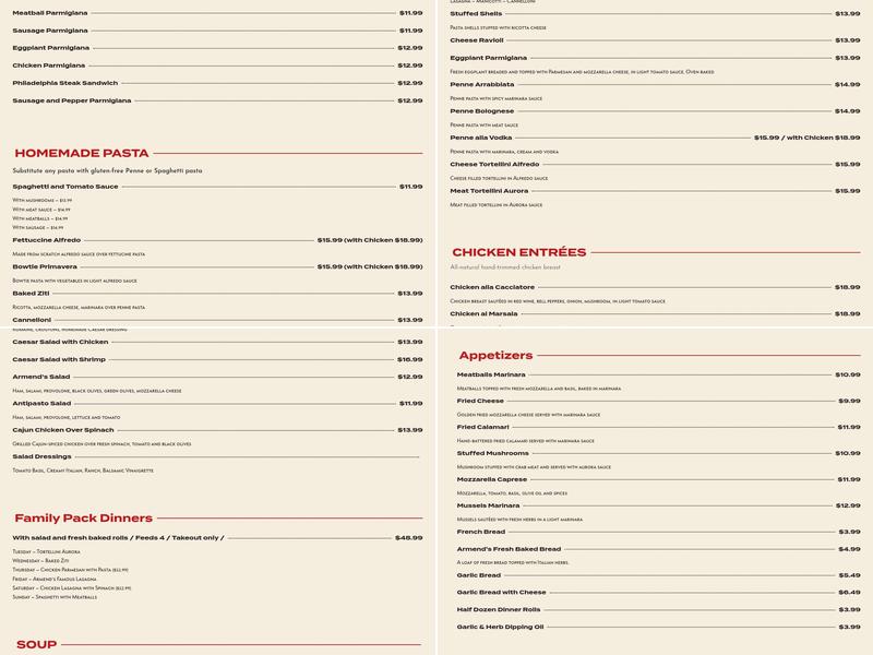 Armend's Restaurante Menu