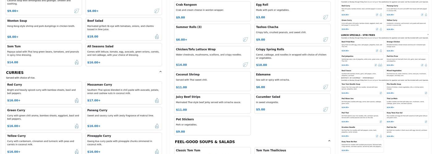 Thailicious Cuisine and Bar Menu