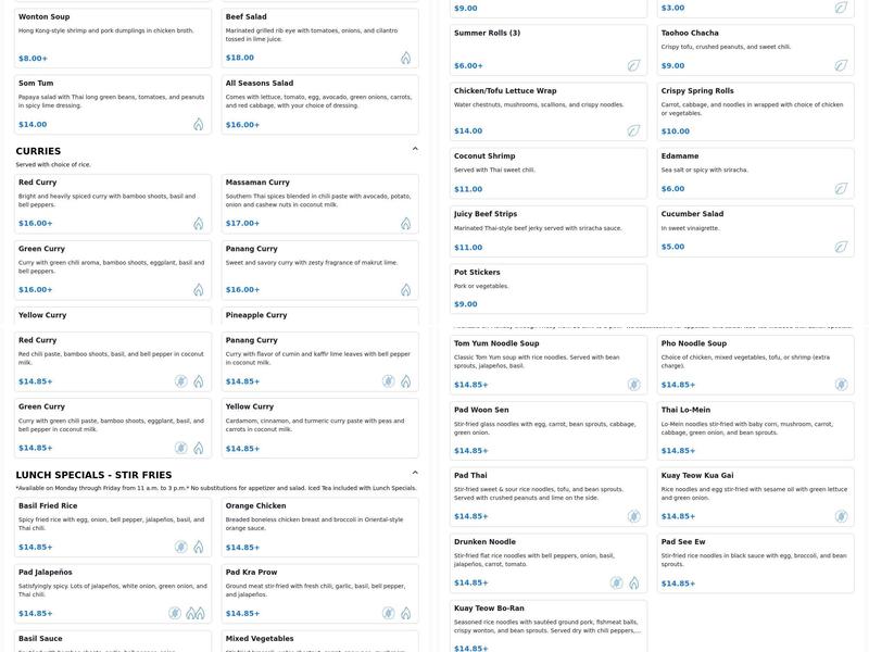 Thailicious Cuisine and Bar Menu