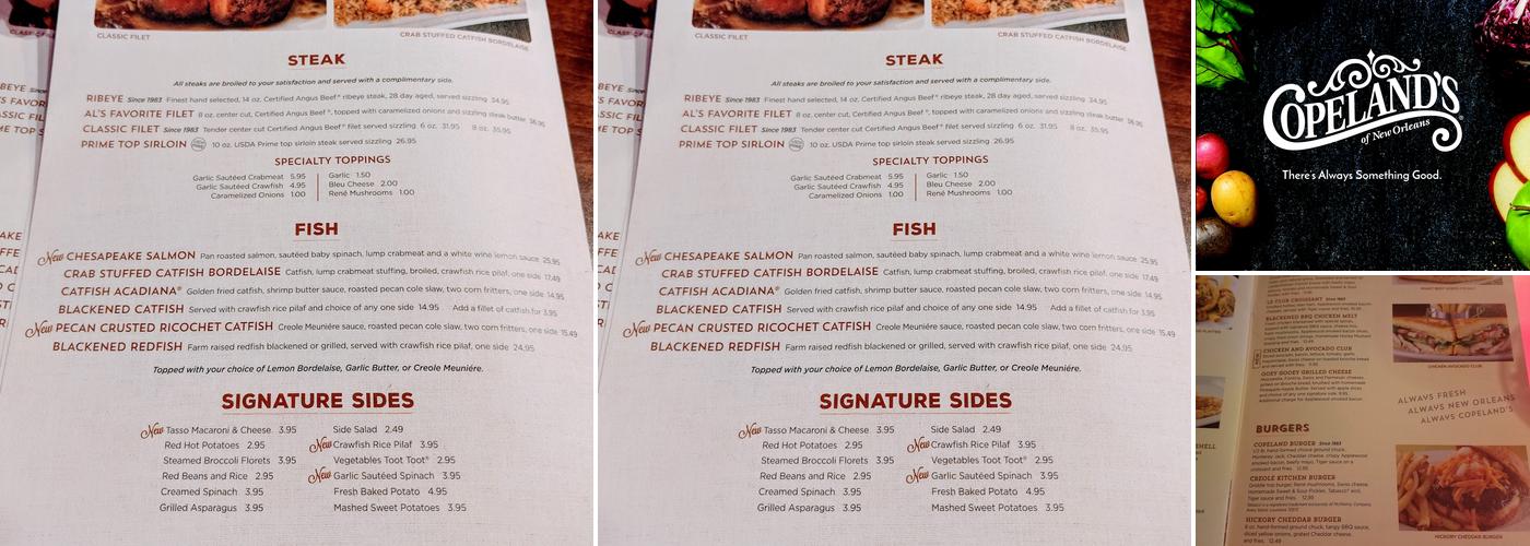 Copeland's of New Orleans Menu