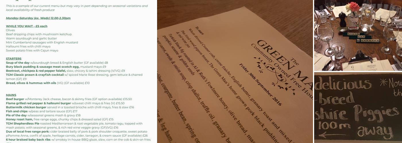 The Green Man, Thriplow Menu