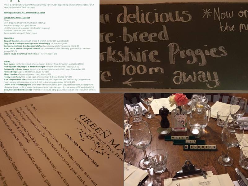 The Green Man, Thriplow Menu