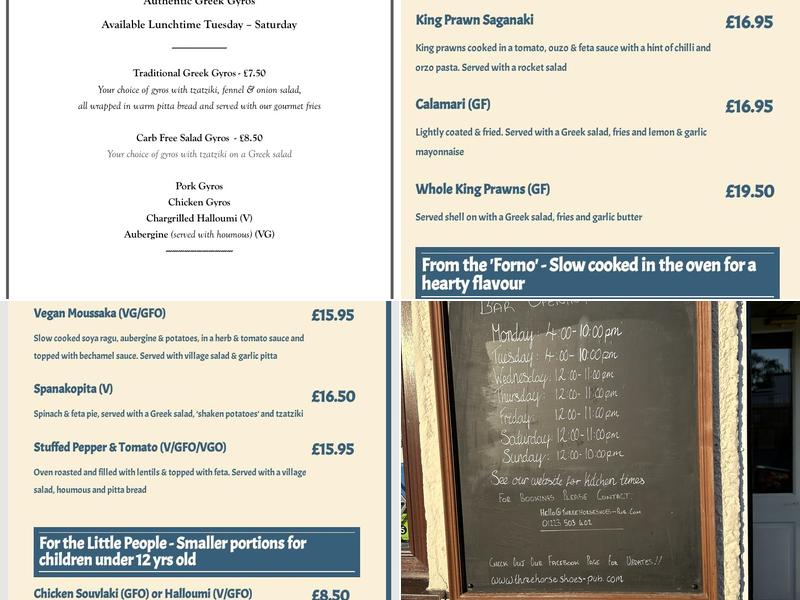 The Three Horseshoes Menu