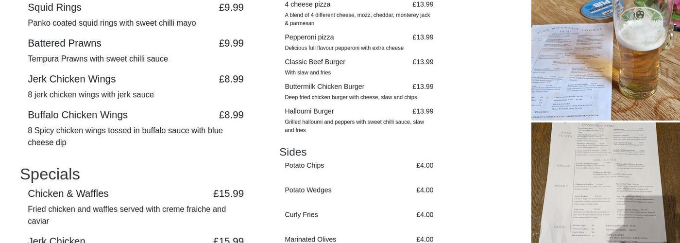 Devonshire Arms Menu