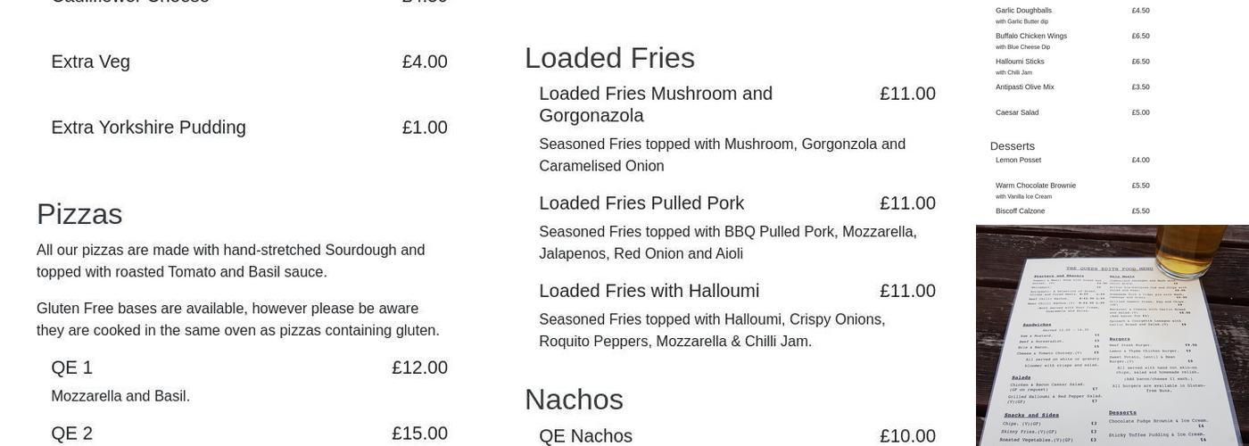 The Queen Edith Public House Menu