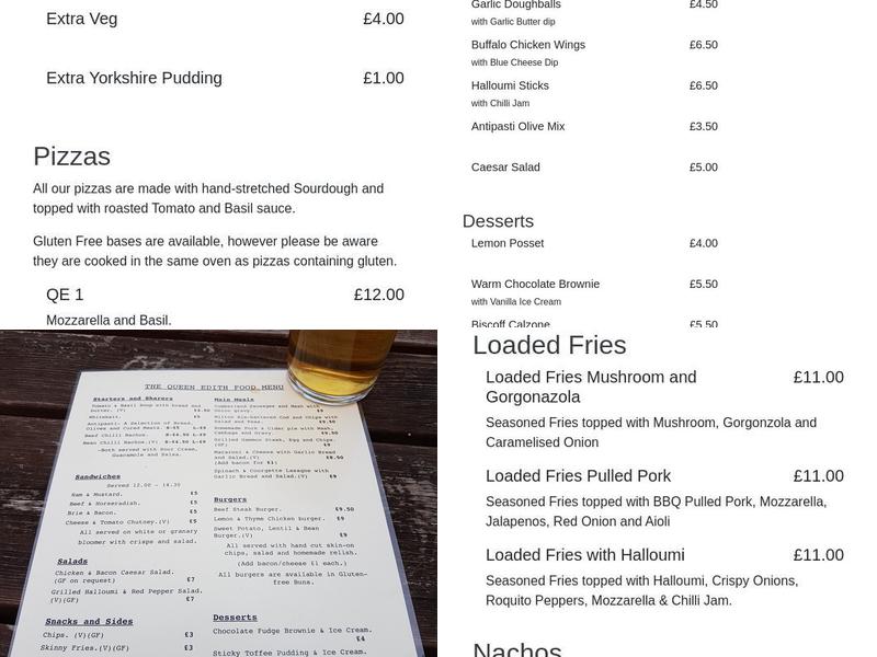 The Queen Edith Public House Menu