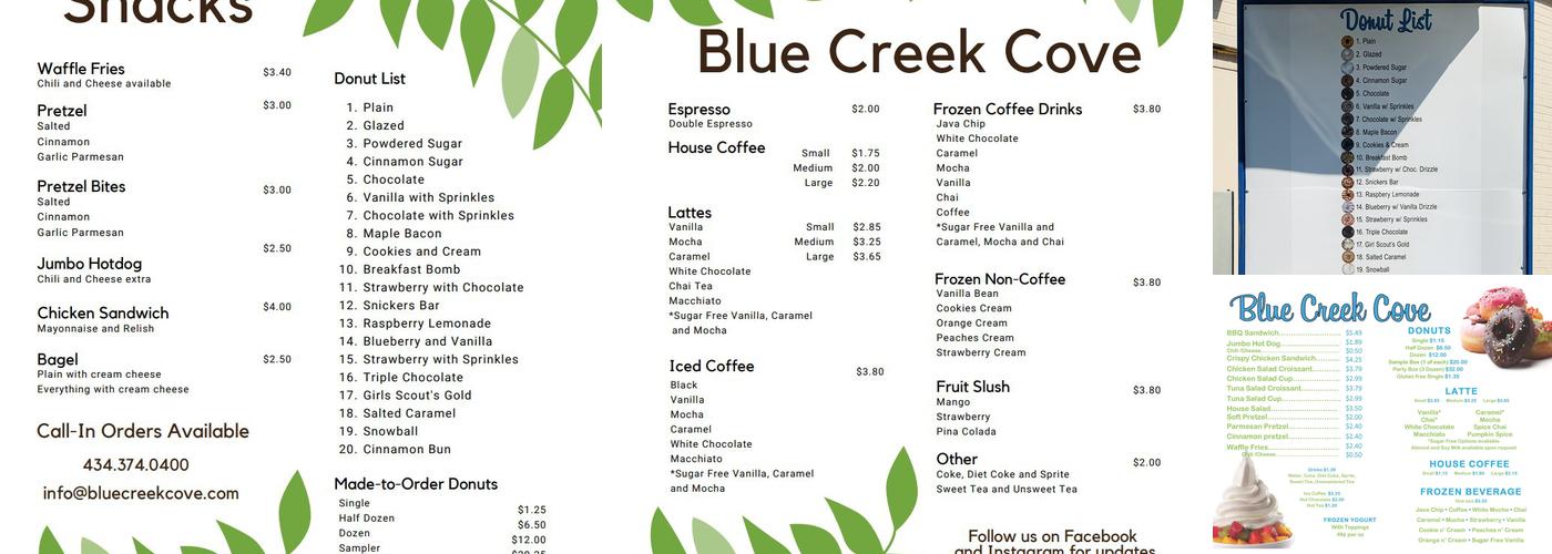 Blue Creek Cove - Coffee & Donuts Menu