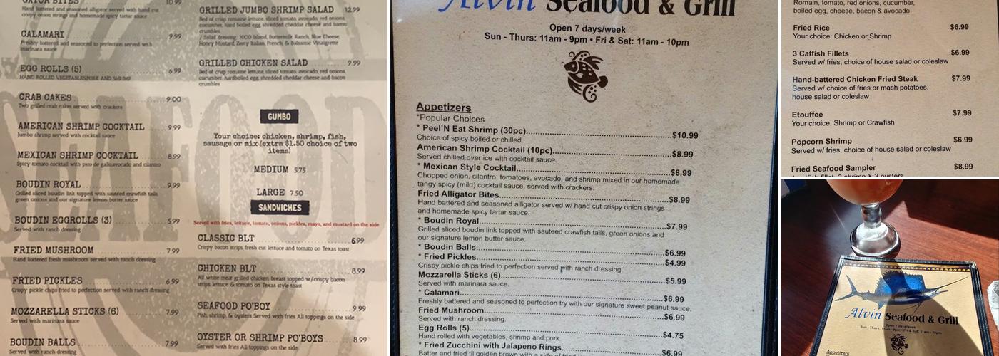 Alvin Seafood & Grill Menu