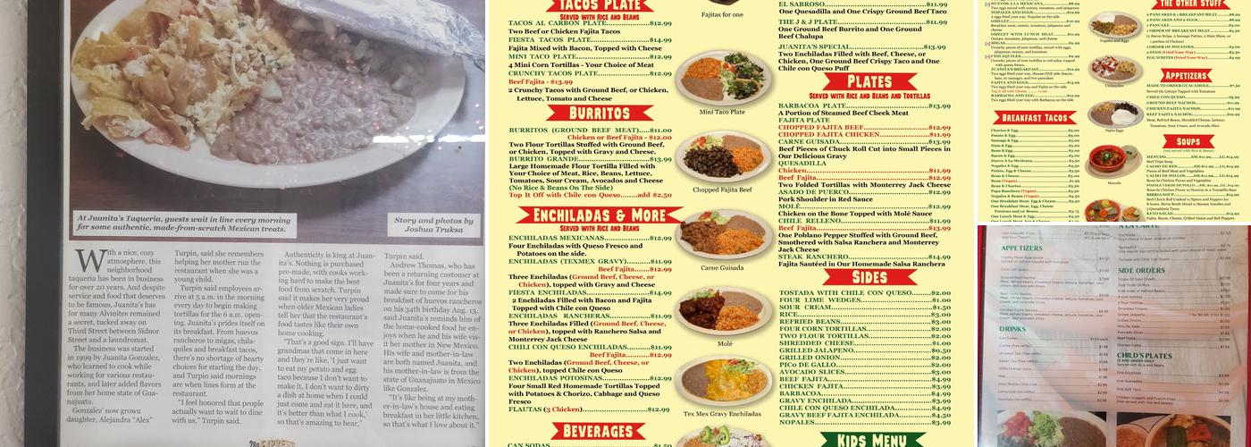 Juanita's Taqueria Menu