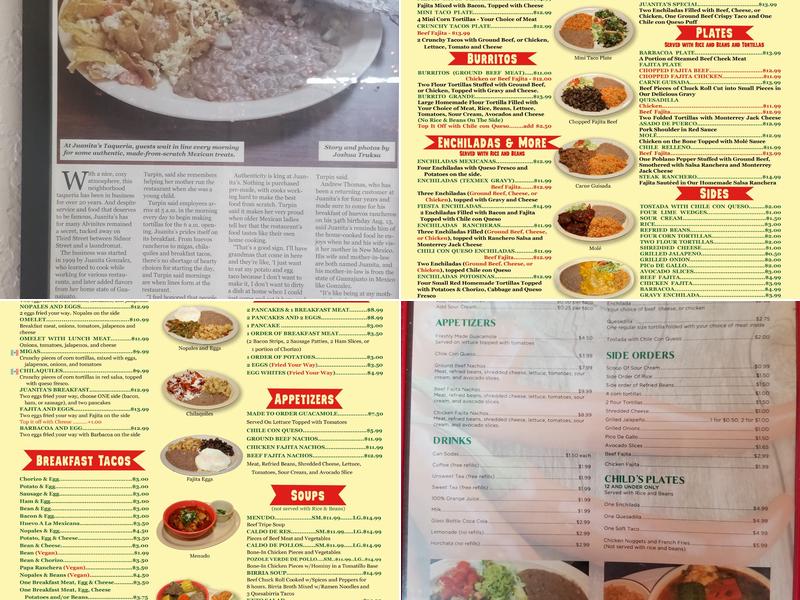 Juanita's Taqueria Menu