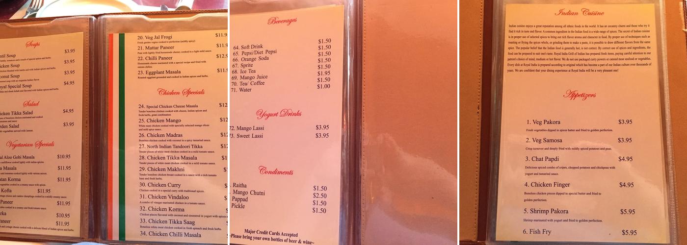 Royal India Grill Menu