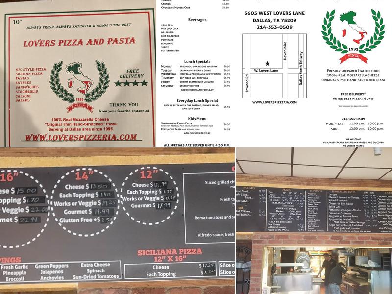 Lover's Pizza & Pasta Menu