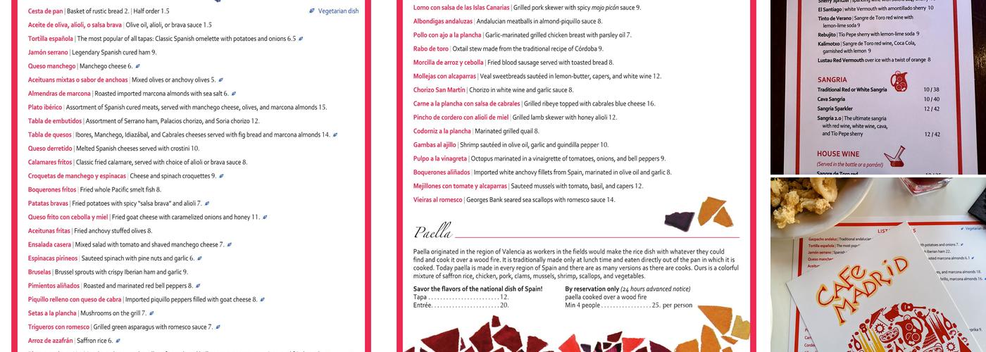 Cafe Madrid Menu