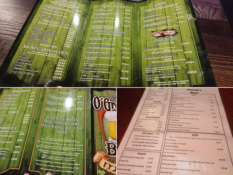 O Grady's Menu
